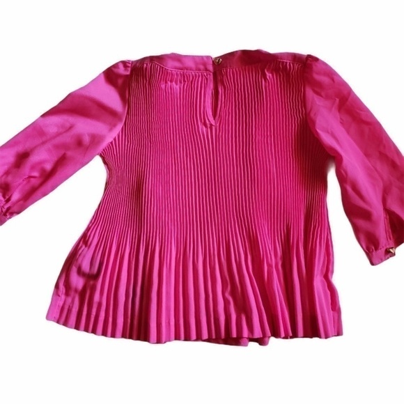 Baker by Ted Baker Pleated Long Sleeve Dressy Top Bright Pink Girl’s Size 4 - Picture 2 of 5